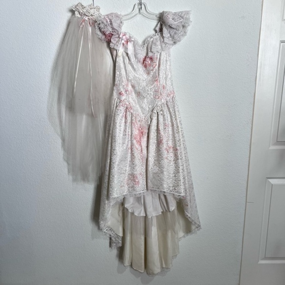 Zombie Bloody Vampire Bride Empire Waist Lace Designer Wedding Dress w Veil 6
